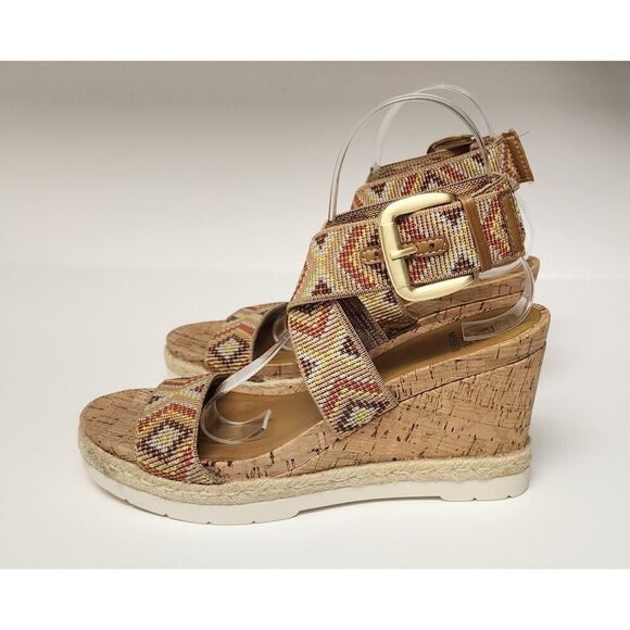 WHITE MOUNTAIN Women's Pearl Espadrille Wedge Sandal Shoe Tan Brown Aztec 8.5M - Picture 9 of 12